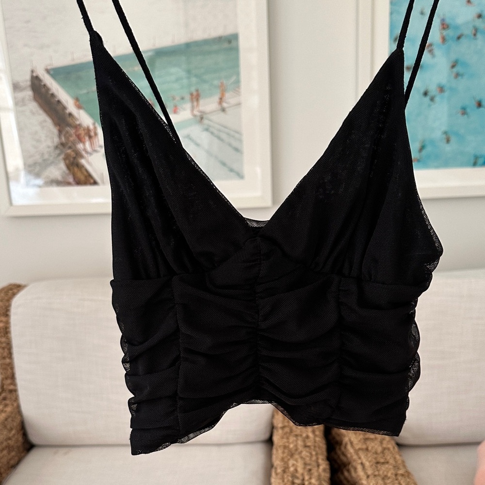 Urban Outfitters Black Ruched Mesh Tank Top